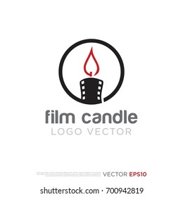 Pictograph of flame with film as candle for template logo, icon, and identity vector designs