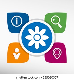 Pictograph of flower and icons set vector illustration. Modern Flat style 