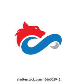 Pictograph of fox or dog with infinity tail for template logo, icon, and identity vector designs.