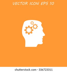 Pictograph of gear in head. Flat design style.