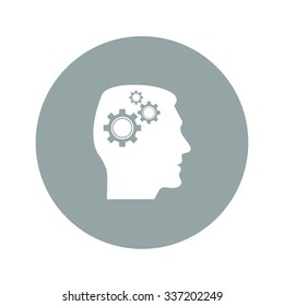 Pictograph of gear in head. Flat design style.