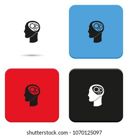 Pictograph of gear in head flat vector icon.