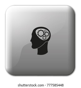 Pictograph of gear in head flat vector icon.