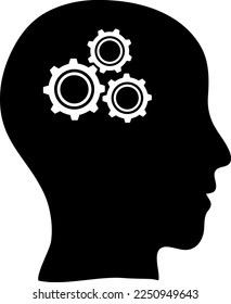 Pictograph of gear in head icon, flat design illustration on white background..eps