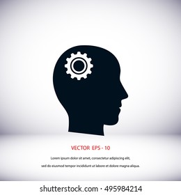 Pictograph of gear in head icon, flat design best vector icon