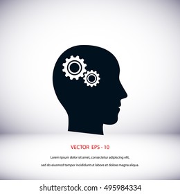 Pictograph of gear in head icon, flat design best vector icon