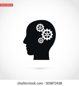 Pictograph of gear in head icon, flat design best vector icon