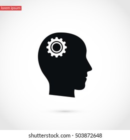 Pictograph of gear in head icon, flat design best vector icon