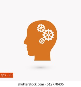 Pictograph of gear in head icon, flat design best vector icon