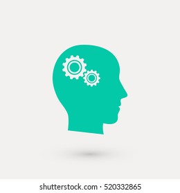 Pictograph of gear in head icon, flat design best vector icon