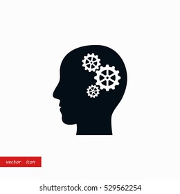 Pictograph of gear in head icon, flat design best vector icon