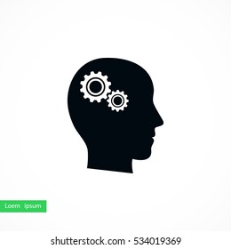 Pictograph of gear in head icon, flat design best vector icon