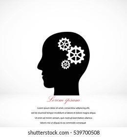 Pictograph of gear in head icon, flat design best vector icon