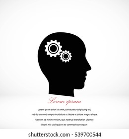 Pictograph of gear in head icon, flat design best vector icon