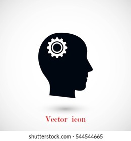 Pictograph of gear in head icon, flat design best vector icon