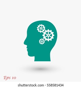 Pictograph of gear in head icon, flat design best vector icon