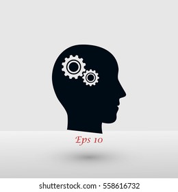 Pictograph of gear in head icon, flat design best vector icon