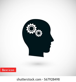 Pictograph of gear in head icon, flat design best vector icon