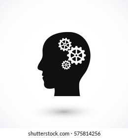 Pictograph of gear in head icon, flat design best vector icon