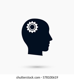 Pictograph of gear in head icon, flat design best vector icon