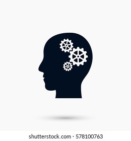 Pictograph of gear in head icon, flat design best vector icon