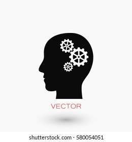 Pictograph of gear in head icon, flat design best vector icon