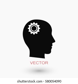Pictograph of gear in head icon, flat design best vector icon