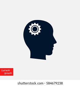 Pictograph of gear in head icon, flat design best vector icon