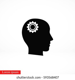 Pictograph of gear in head icon, flat design best vector icon