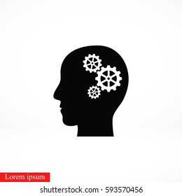 Pictograph of gear in head icon, flat design best vector icon