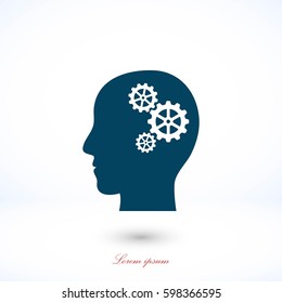 Pictograph of gear in head icon, flat design best vector icon