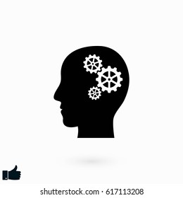 Pictograph of gear in head icon, flat design best vector icon