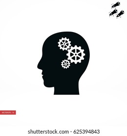 Pictograph of gear in head icon, flat design best vector icon