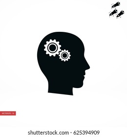 Pictograph of gear in head icon, flat design best vector icon