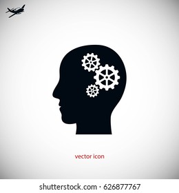 Pictograph of gear in head icon, flat design best vector icon