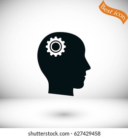 Pictograph of gear in head icon, flat design best vector icon