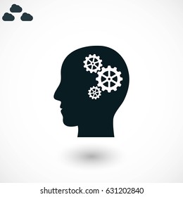 Pictograph of gear in head icon, flat design best vector icon