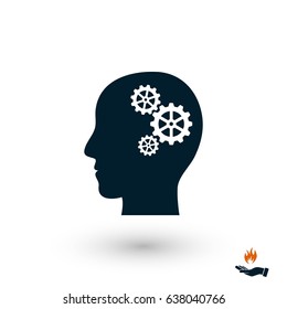 Pictograph of gear in head icon, flat design best vector icon