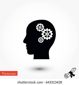 Pictograph of gear in head icon, flat design best vector icon