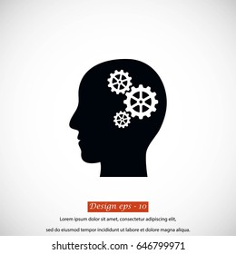 Pictograph of gear in head icon, flat design best vector icon