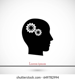 Pictograph of gear in head icon, flat design best vector icon