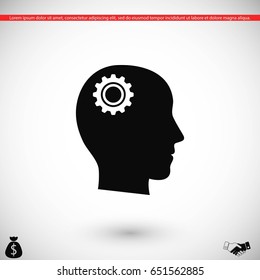 Pictograph of gear in head icon, flat design best vector icon