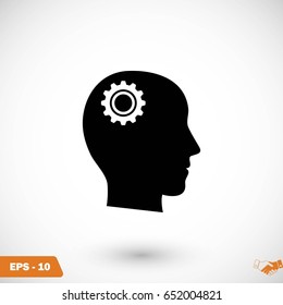 Pictograph of gear in head icon, flat design best vector icon