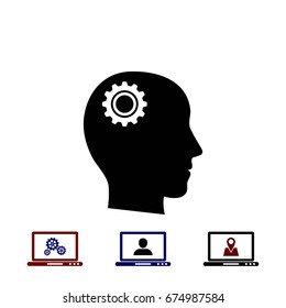 Pictograph of gear in head icon, flat design best vector icon