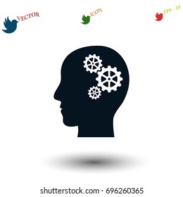 Pictograph of gear in head icon, flat design best vector icon