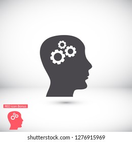 Pictograph of gear in head icon. Vector  Eps 10 
