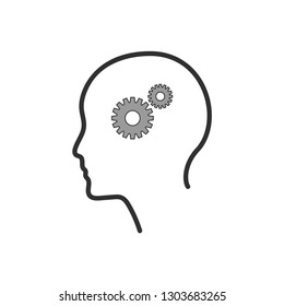 Pictograph of gear in head icon. Vector