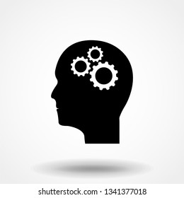 Pictograph of gear in head icon. Vector Eps 10