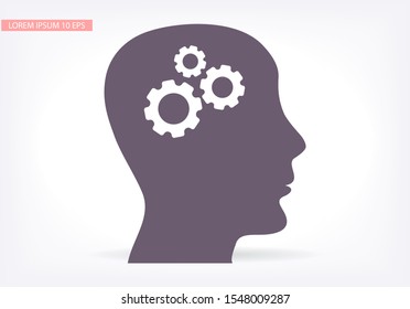 Pictograph of gear in head icon. Vector Eps 10. Lorem Ipsum Flat Design