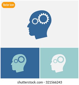 Pictograph of gear in head vector icon.